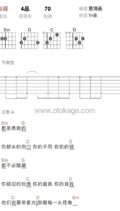 陈奕迅《孤勇者吉他谱》B调_节奏感强而轻盈