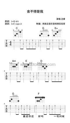 汪睿《舍不得是我吉他谱》D调_编配打动人心