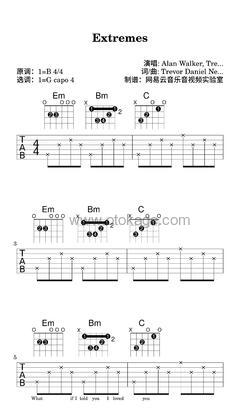 Alan Walker,Trevor Daniel《Extremes吉他谱》B调_编配打动人心