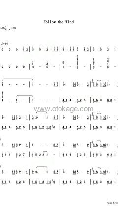 July《Follow the Wind钢琴谱》降A调_音符和谐动听