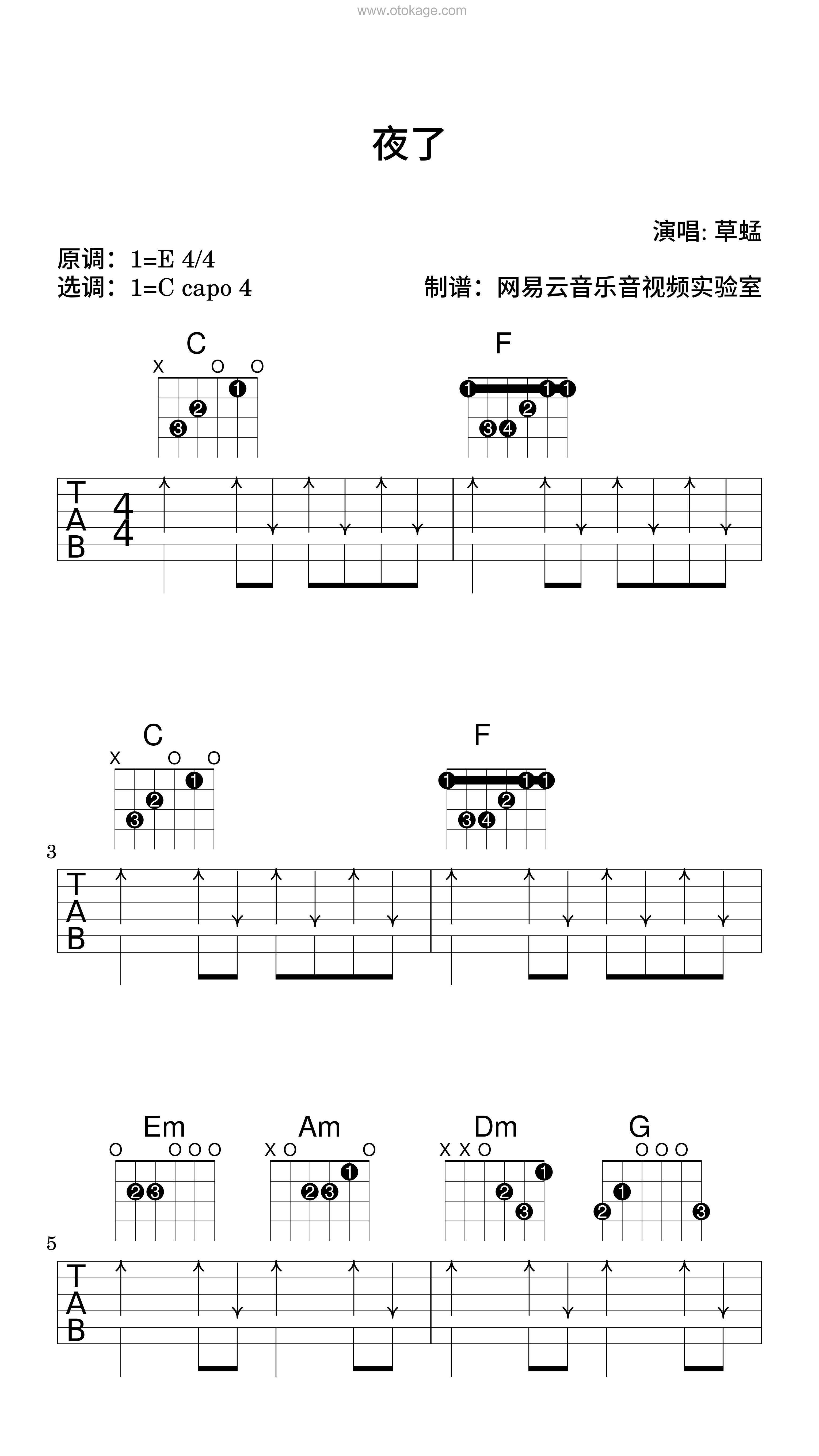 草蜢《夜了吉他谱》E调_令人难忘的和声