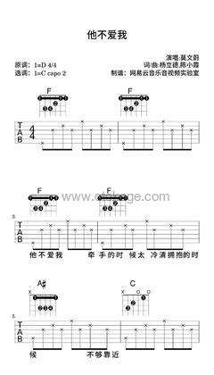 莫文蔚《他不爱我吉他谱》D调_编曲大气磅礴