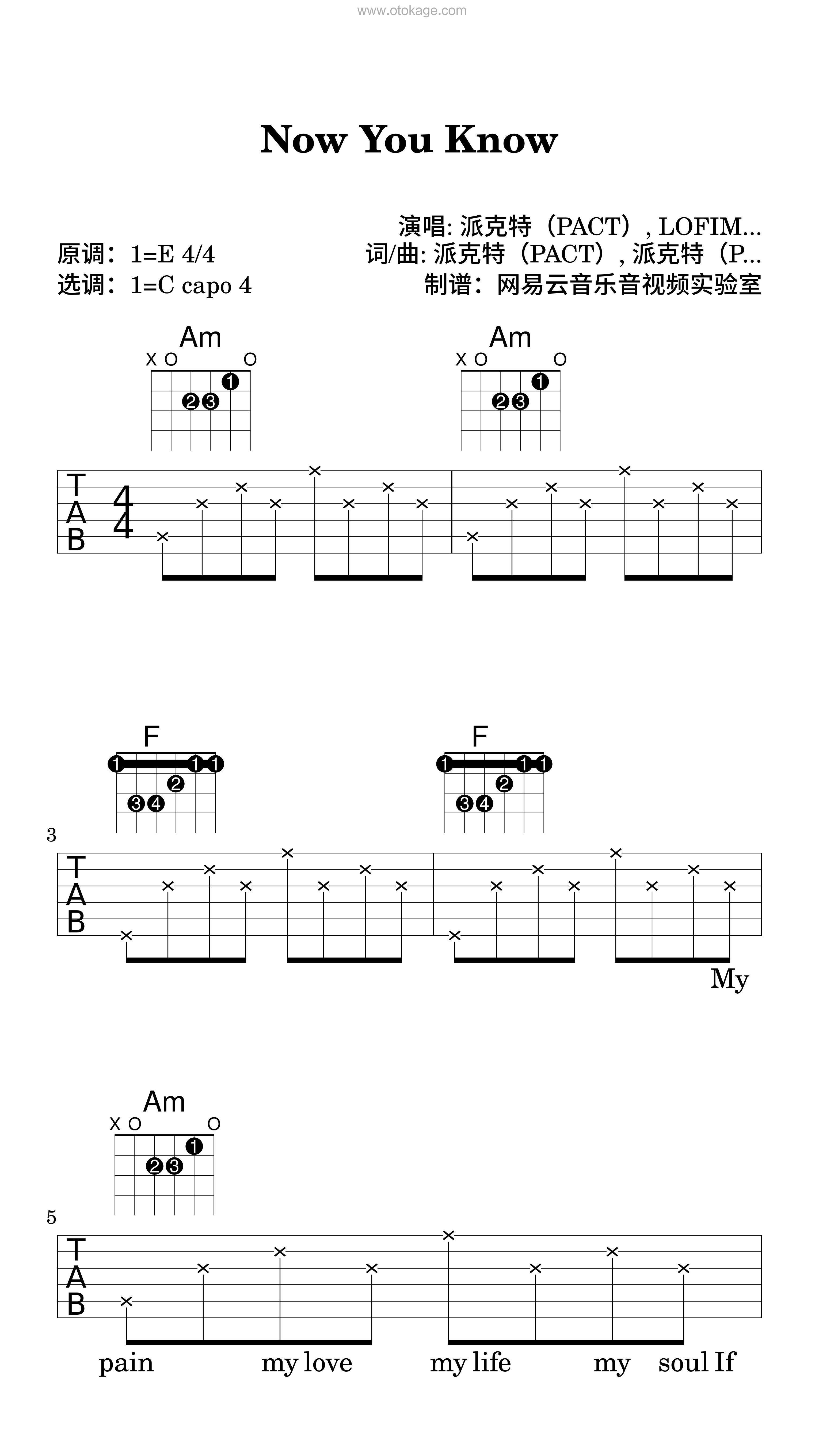 派克特（PACT）,LOFIMAKER《Now You Know吉他谱》E调_悠扬婉转的旋律