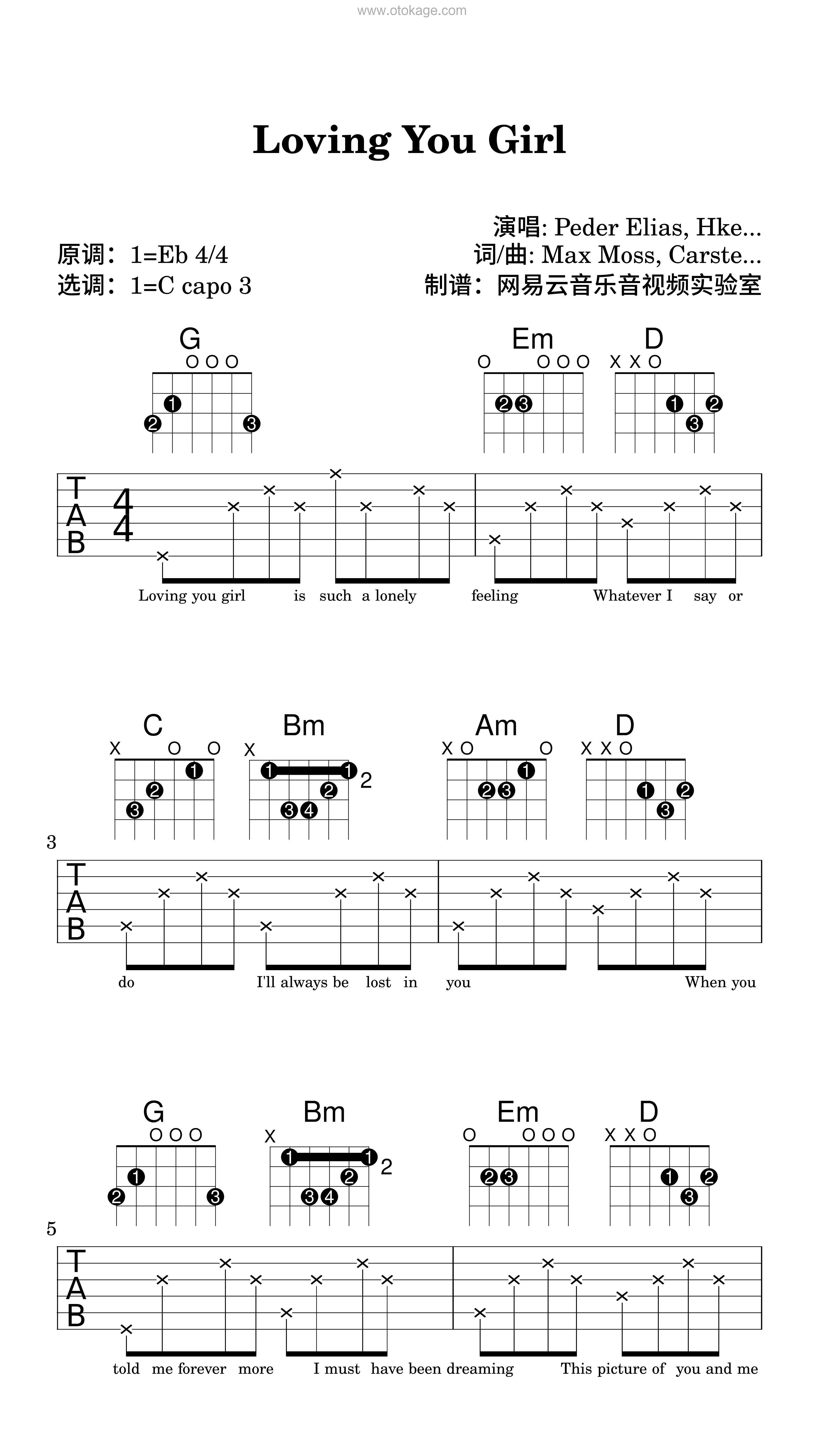 Peder Elias,Hkeem《Loving You Girl吉他谱》降E调_打动人心的旋律