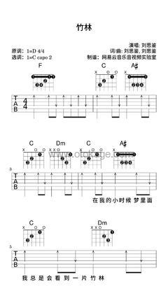 刘思鉴《竹林吉他谱》D调_音符美得令人陶醉