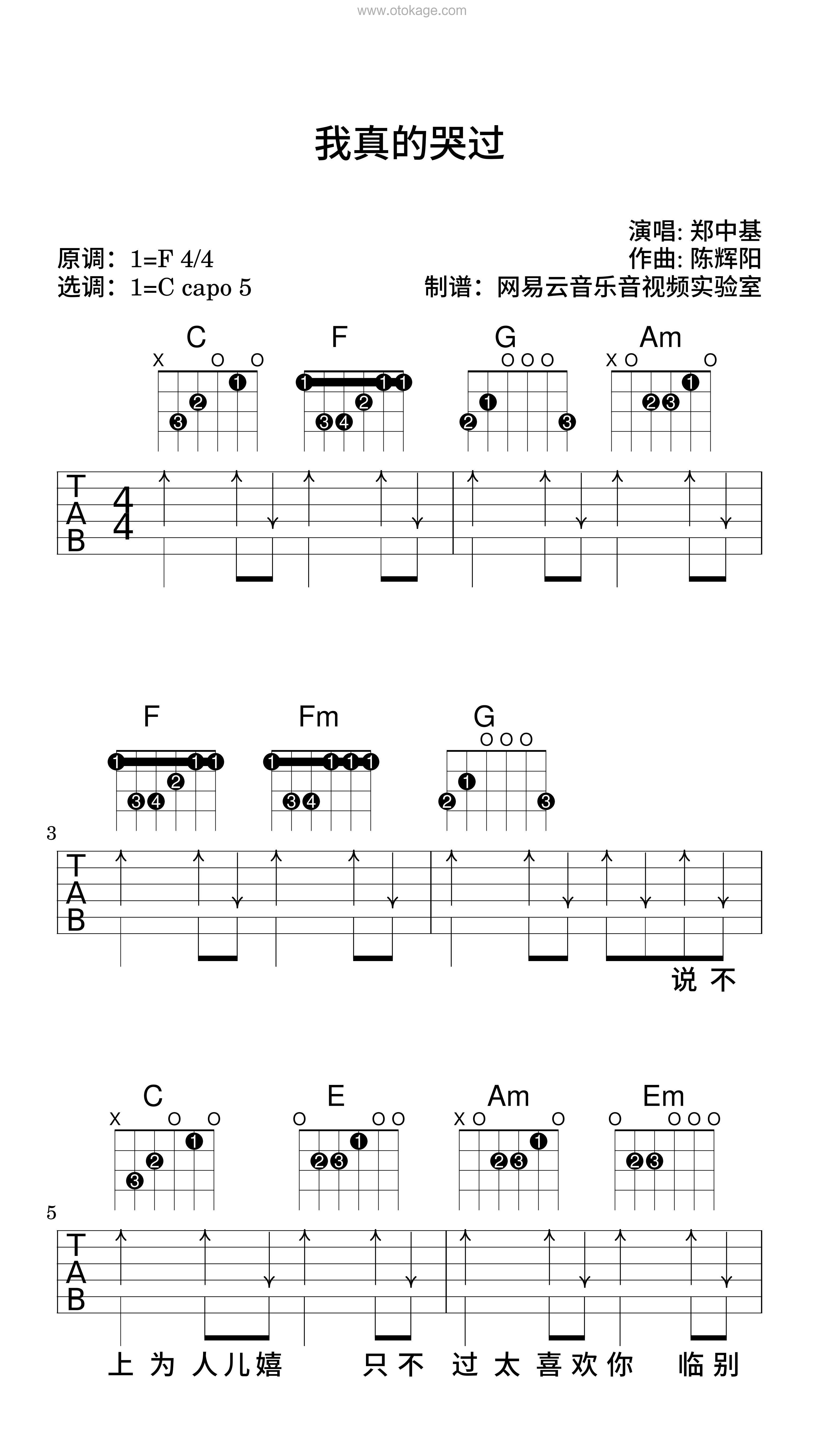 郑中基《我真的哭过吉他谱》F调_完美平衡的音调