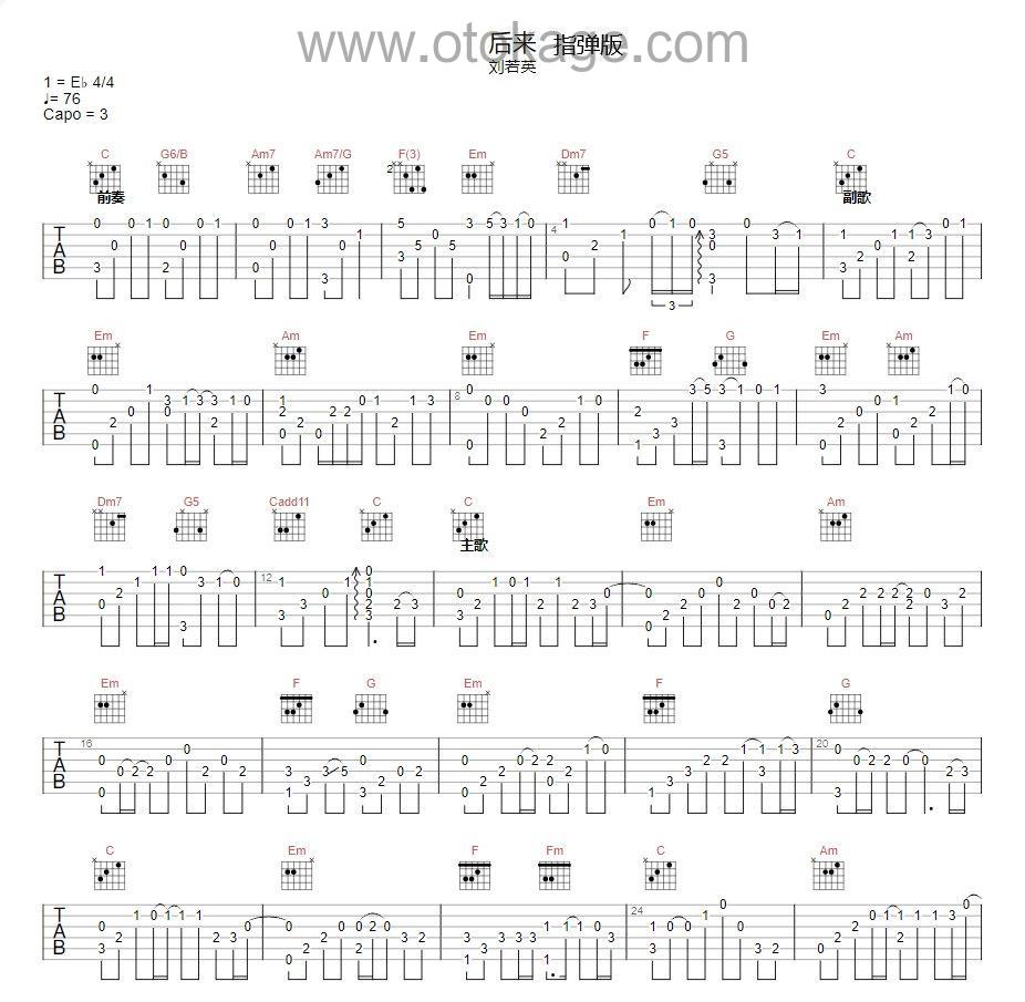 刘若英《后来吉他谱》C调_旋律清新自然