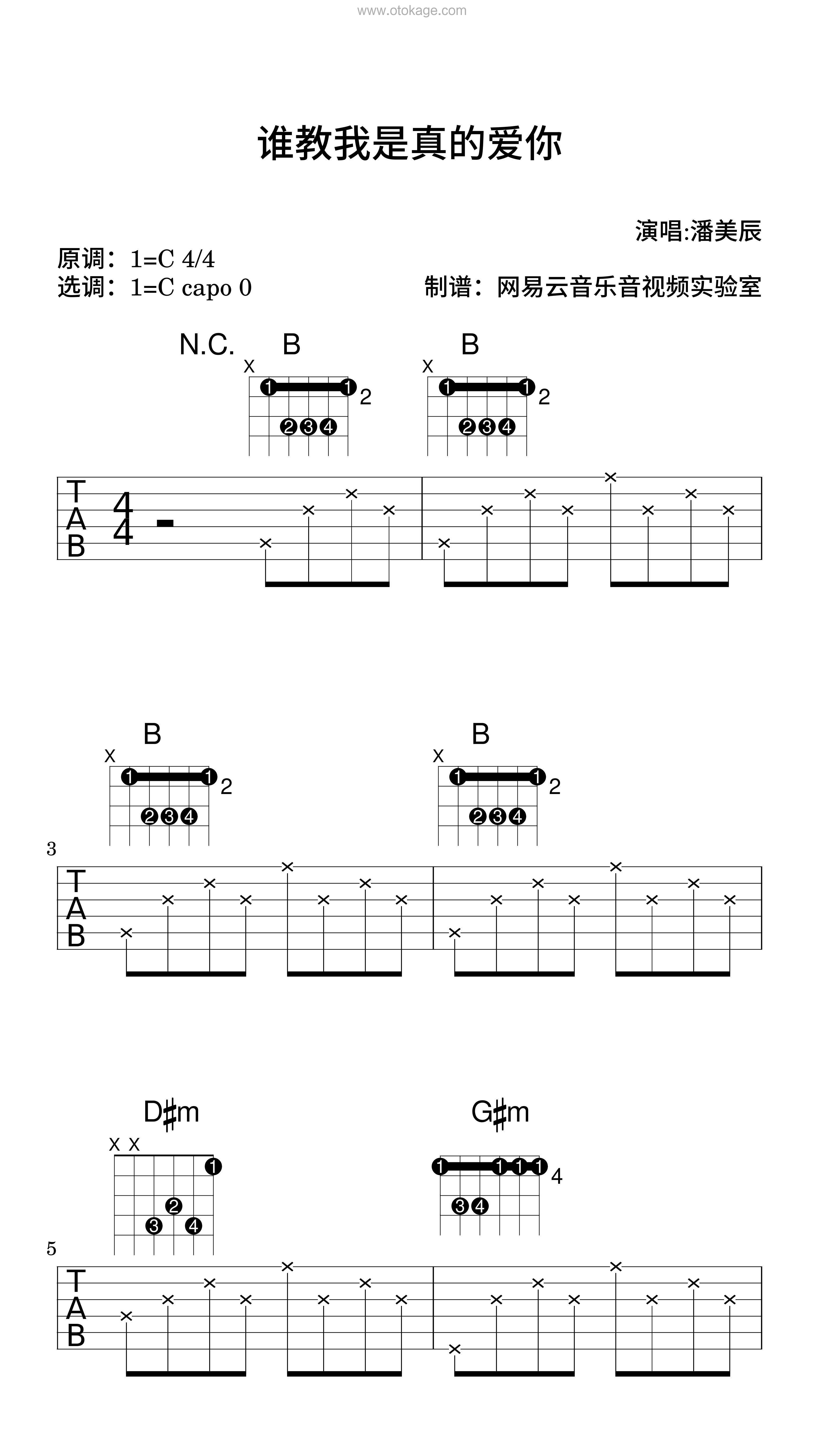 潘美辰《谁教我是真的爱你吉他谱》C调_音色温馨柔和