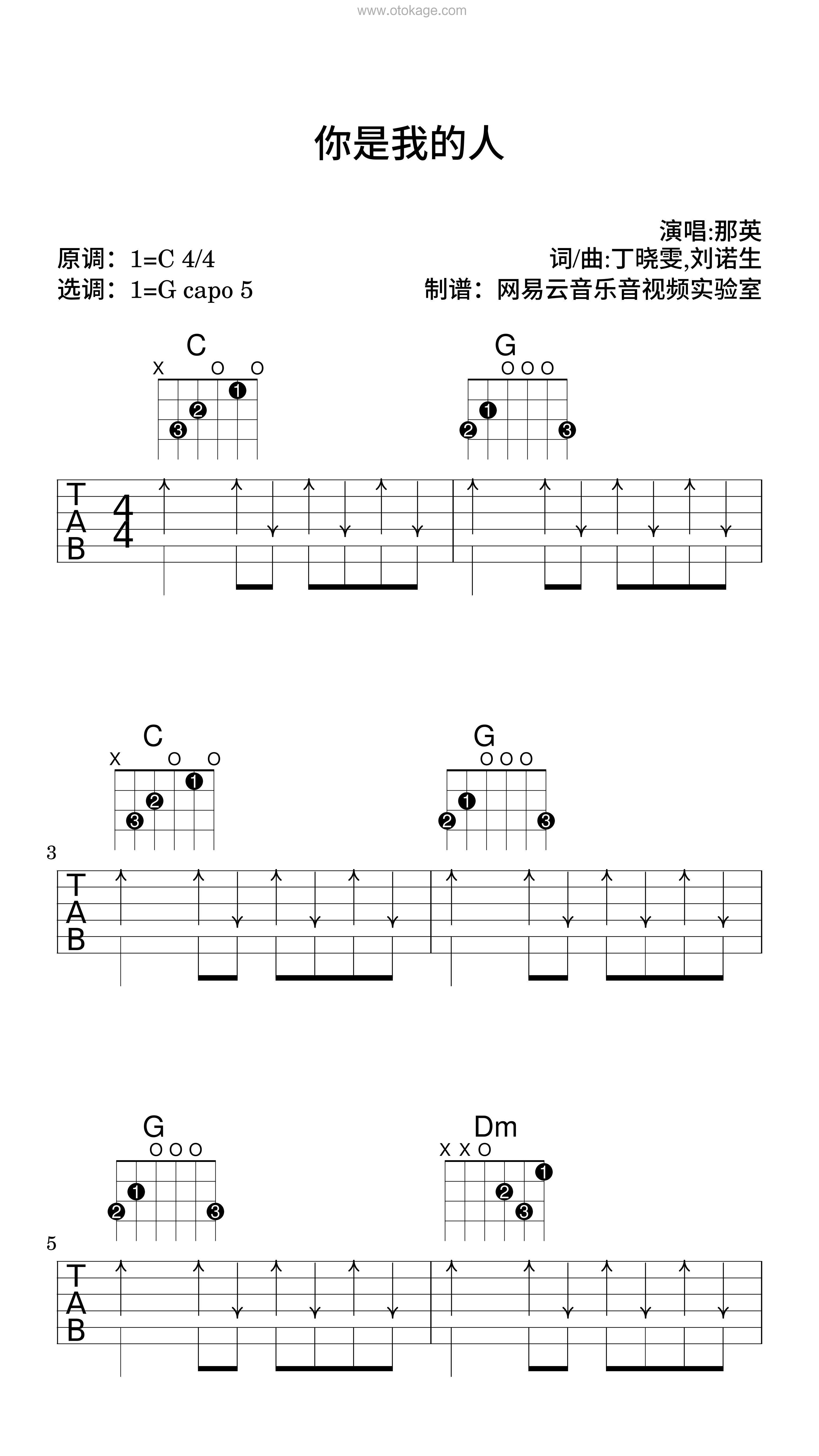 那英《你是我的人吉他谱》C调_编配打动人心