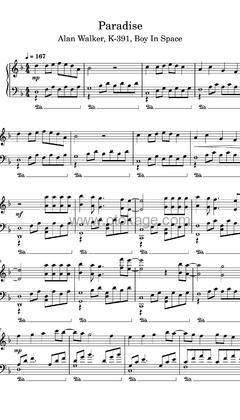 Alan Walker,K-391《Paradise钢琴谱》F调_节奏充满活力