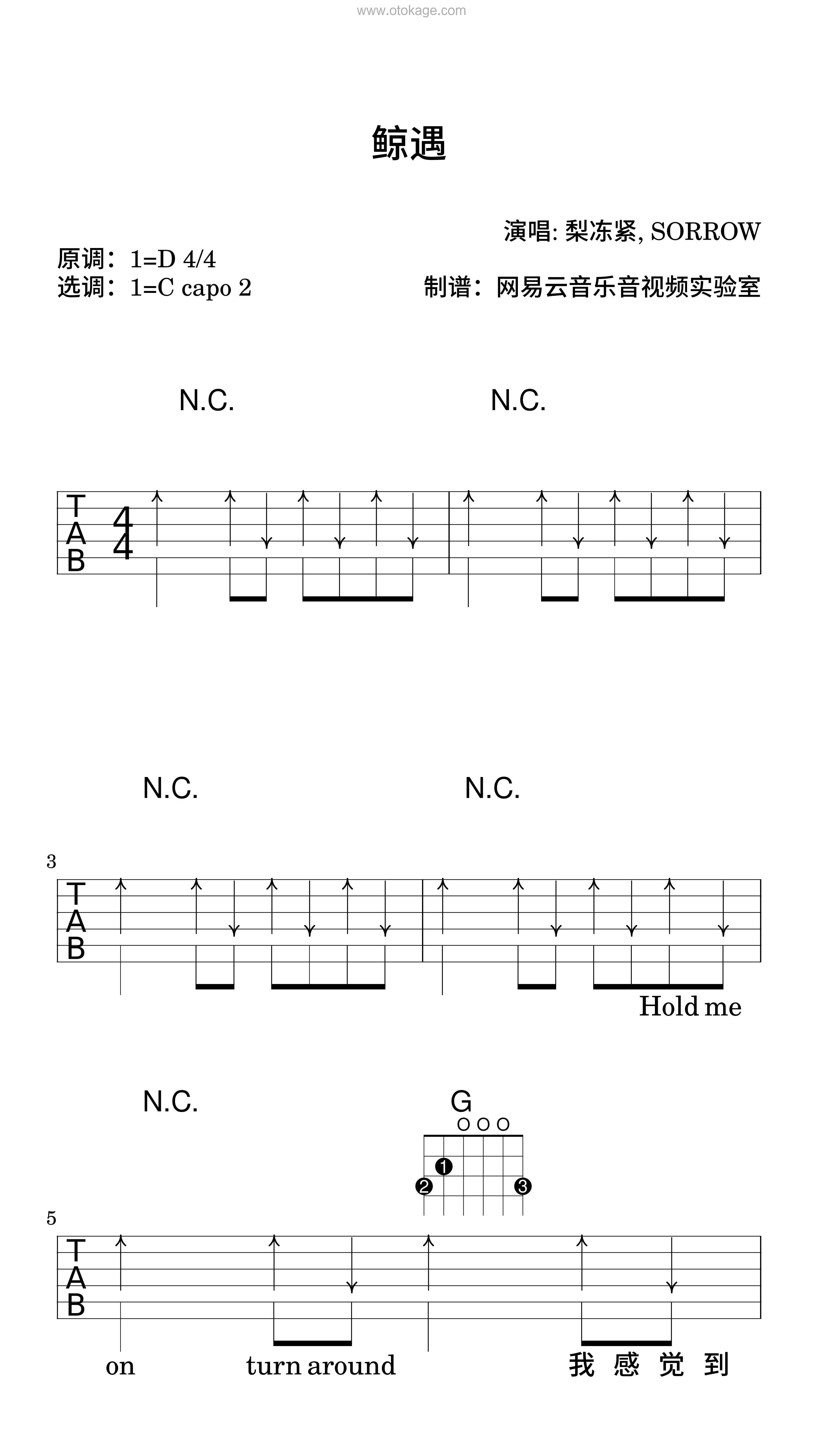 梨冻紧,SORROW《鲸遇吉他谱》D调_旋律优雅如梦
