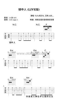 VaVa毛衍七,艾热 AIR《镜中人 (LIVE版)吉他谱》降D调_音符串联情感