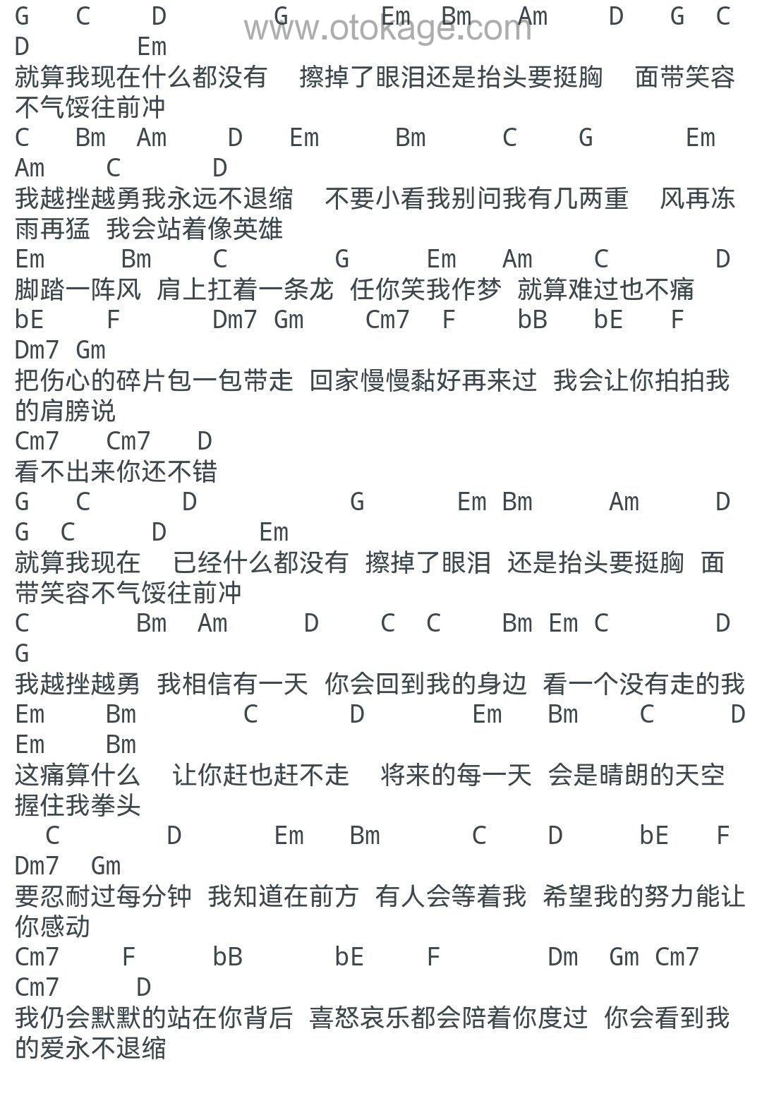 任贤齐《永不退缩吉他谱》D调_旋律回味无穷