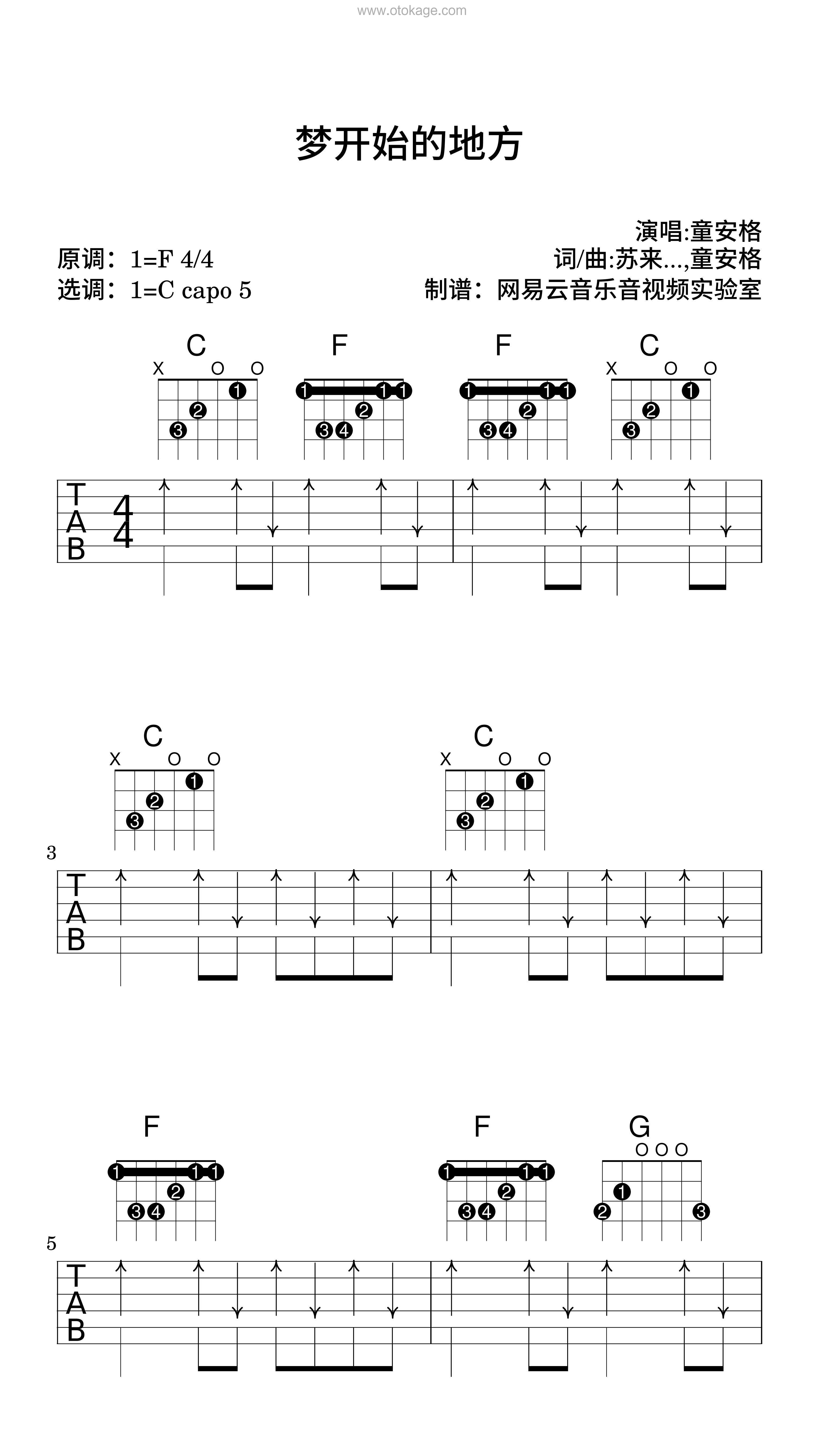 童安格《梦开始的地方吉他谱》F调_音符串联情感