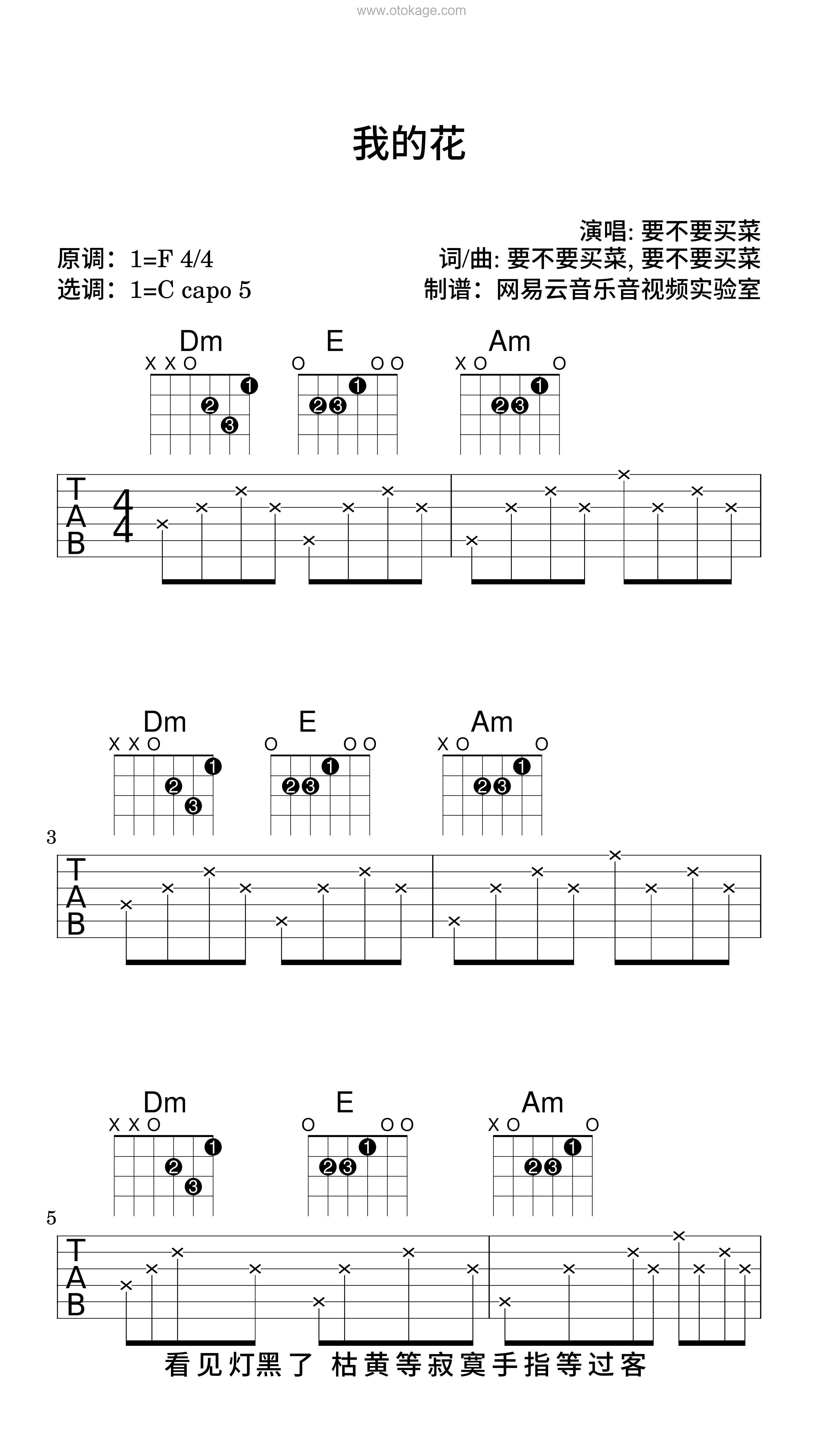 要不要买菜《我的花吉他谱》F调_音乐编排细腻