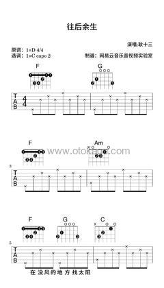耿十三《往后余生吉他谱》D调_音符如流水般柔和