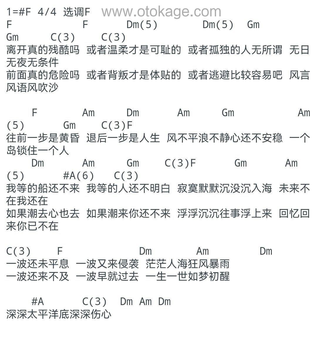 任贤齐《伤心太平洋吉他谱》F调_打动人心的旋律