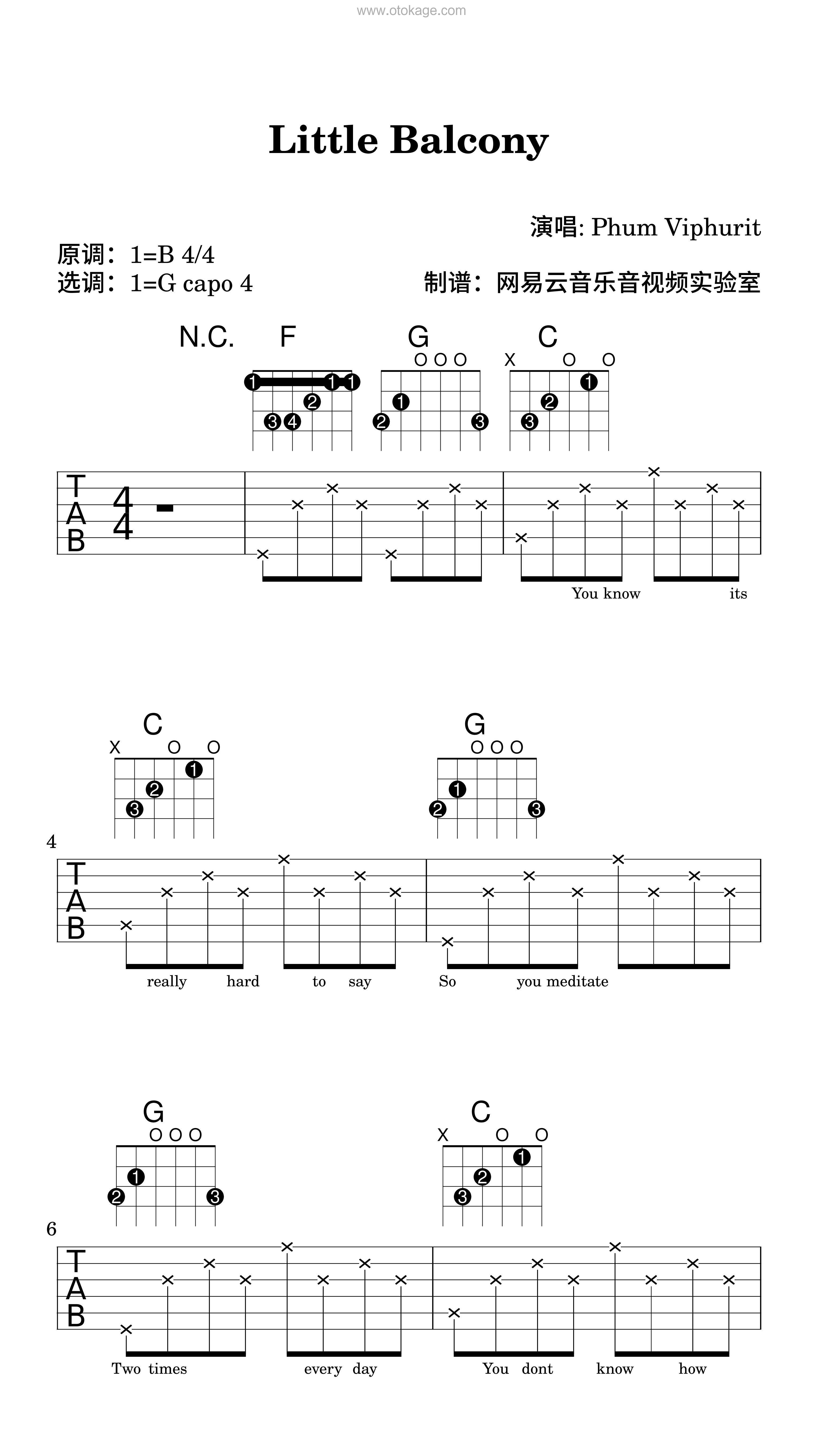 Phum Viphurit《Little Balcony吉他谱》B调_完美还原原曲