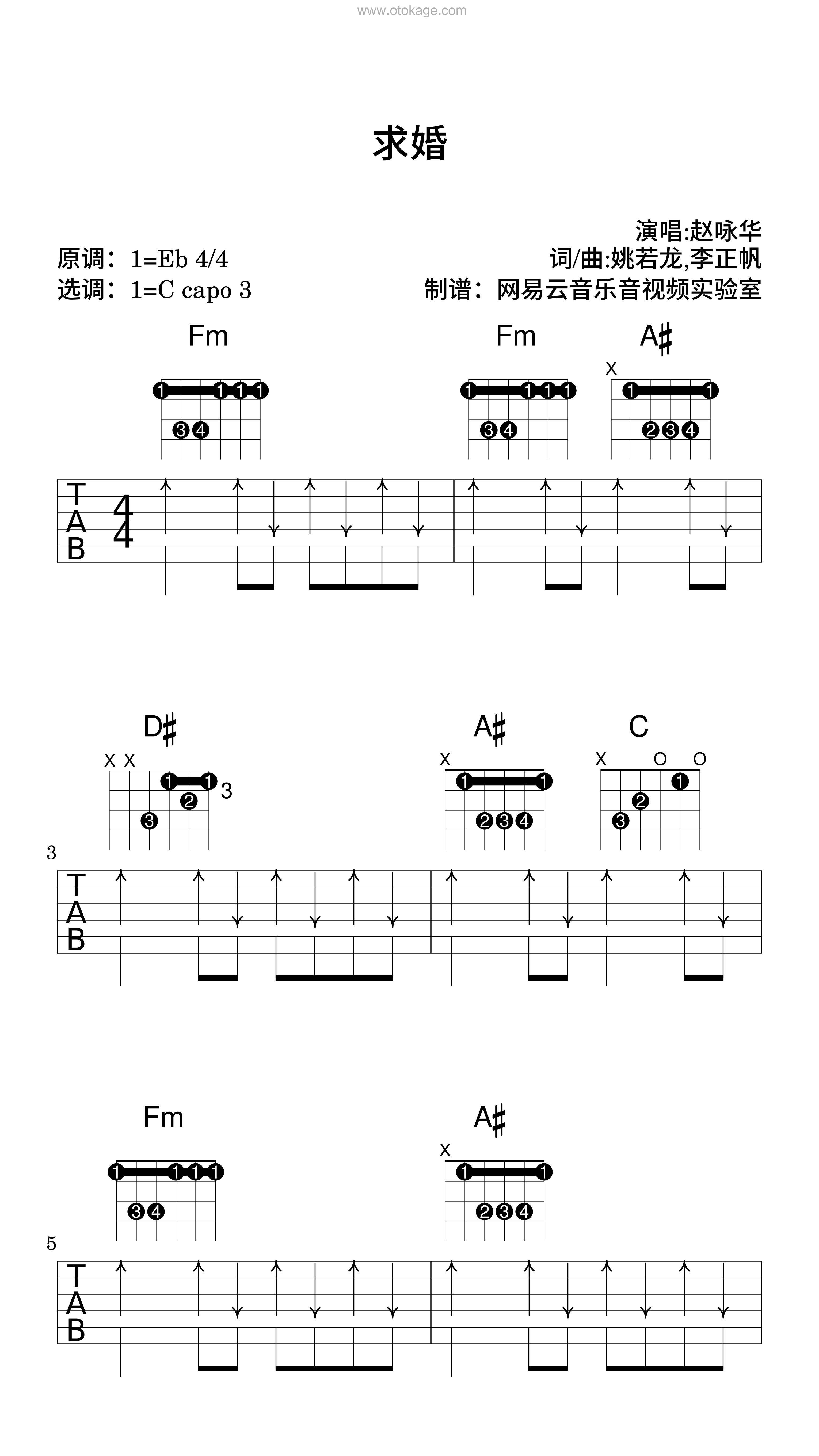 赵咏华《求婚吉他谱》降E调_旋律抚慰心灵