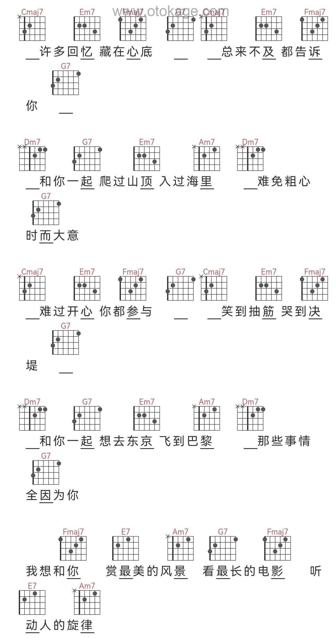 余佳运《和你吉他谱》C调_简洁而不简单