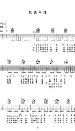 张杰,张碧晨《只要平凡吉他谱》F调_让人沉醉其中