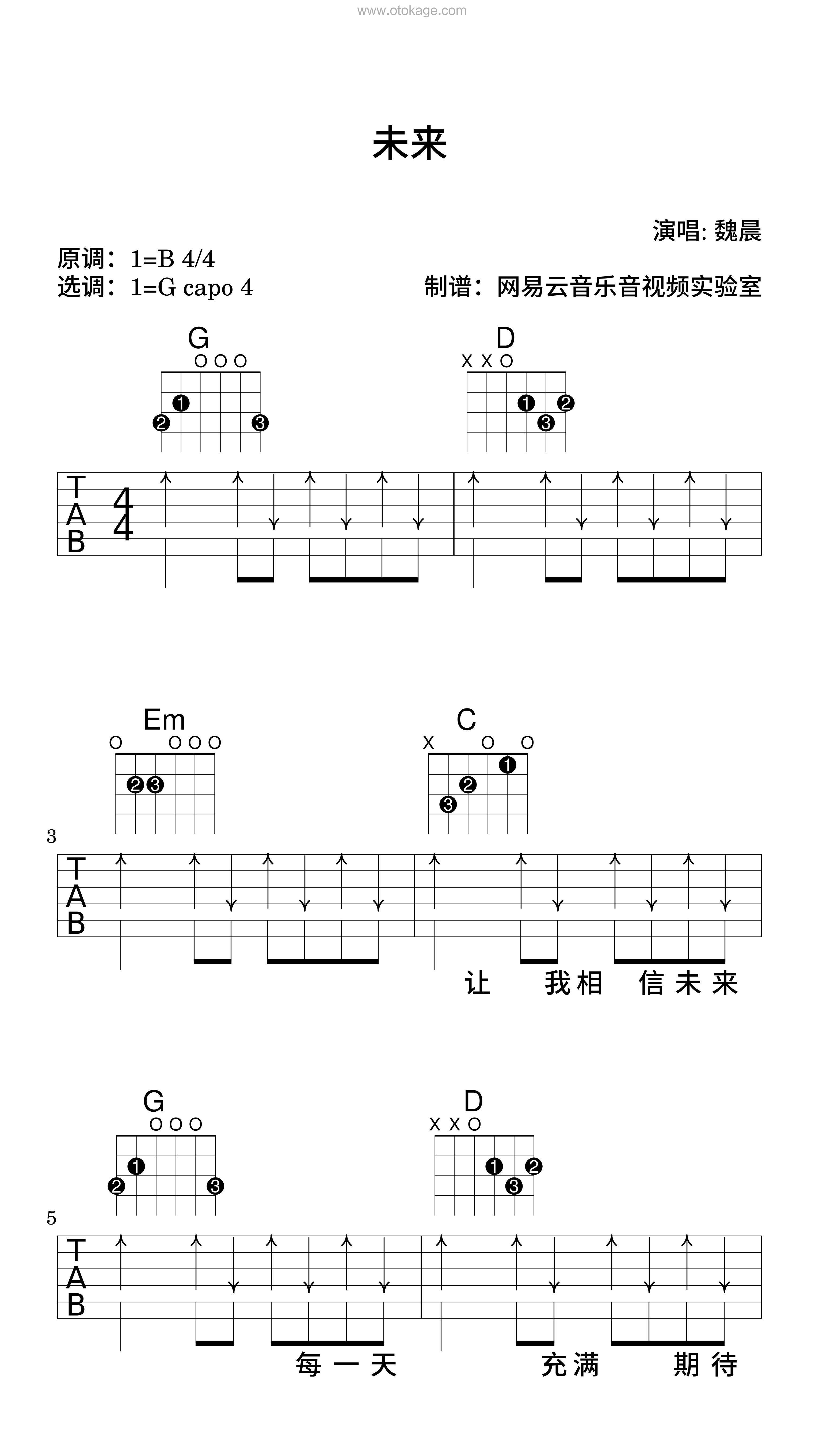 魏晨《未来吉他谱》B调_节奏激发情感共鸣