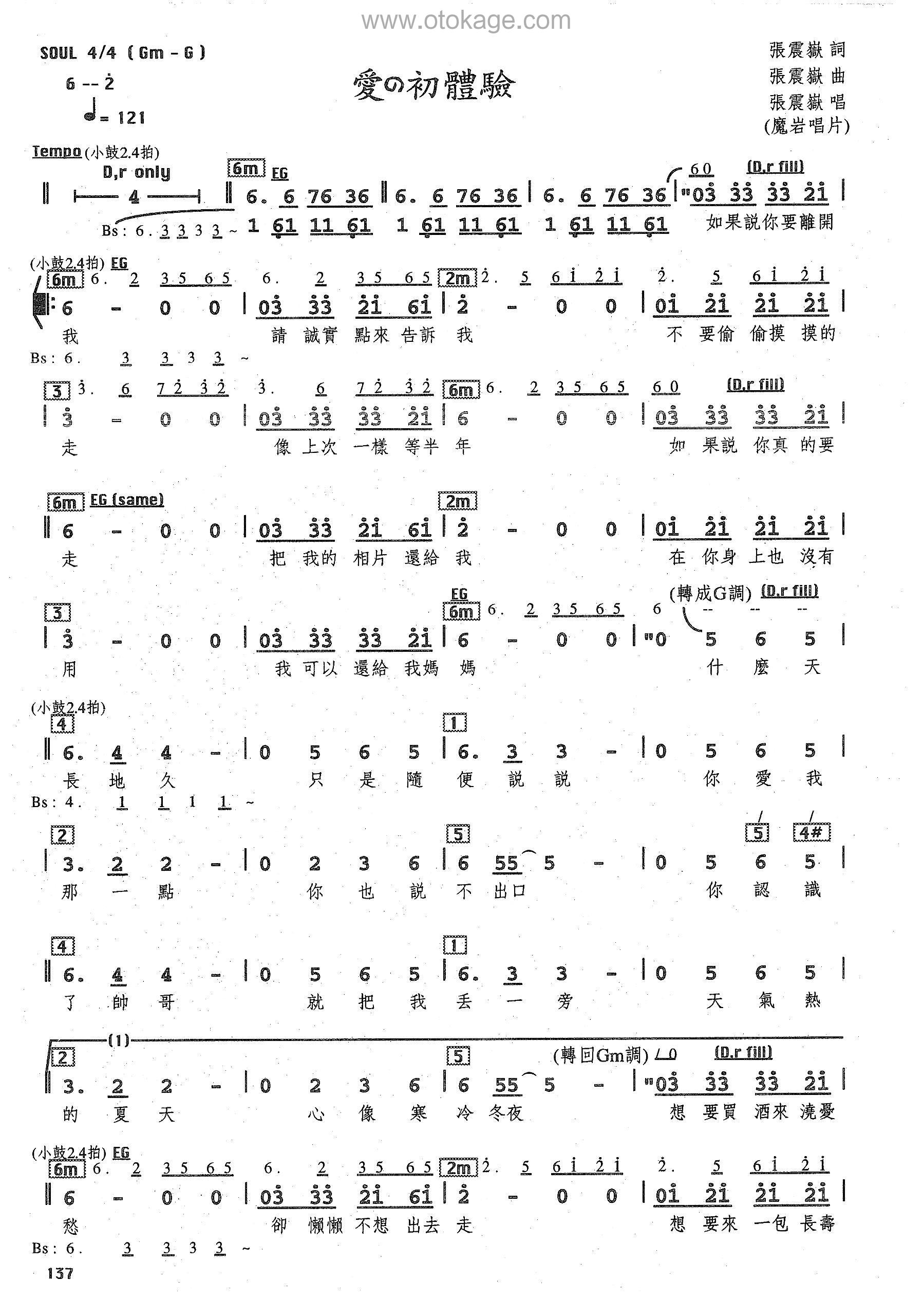 张震岳《爱的初体验人声谱》G调_旋律充满温情