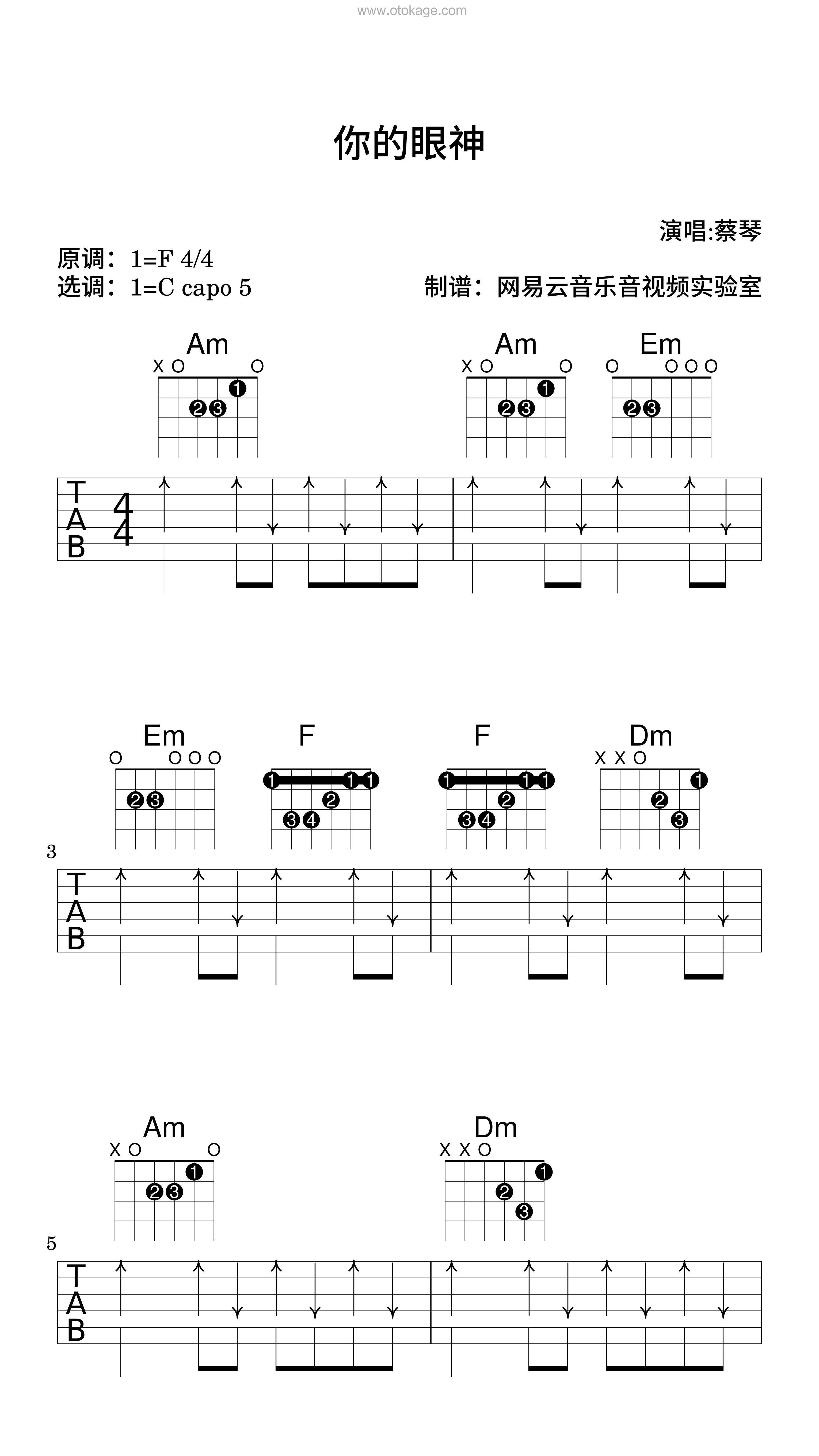 蔡琴《你的眼神吉他谱》F调_让人沉醉其中