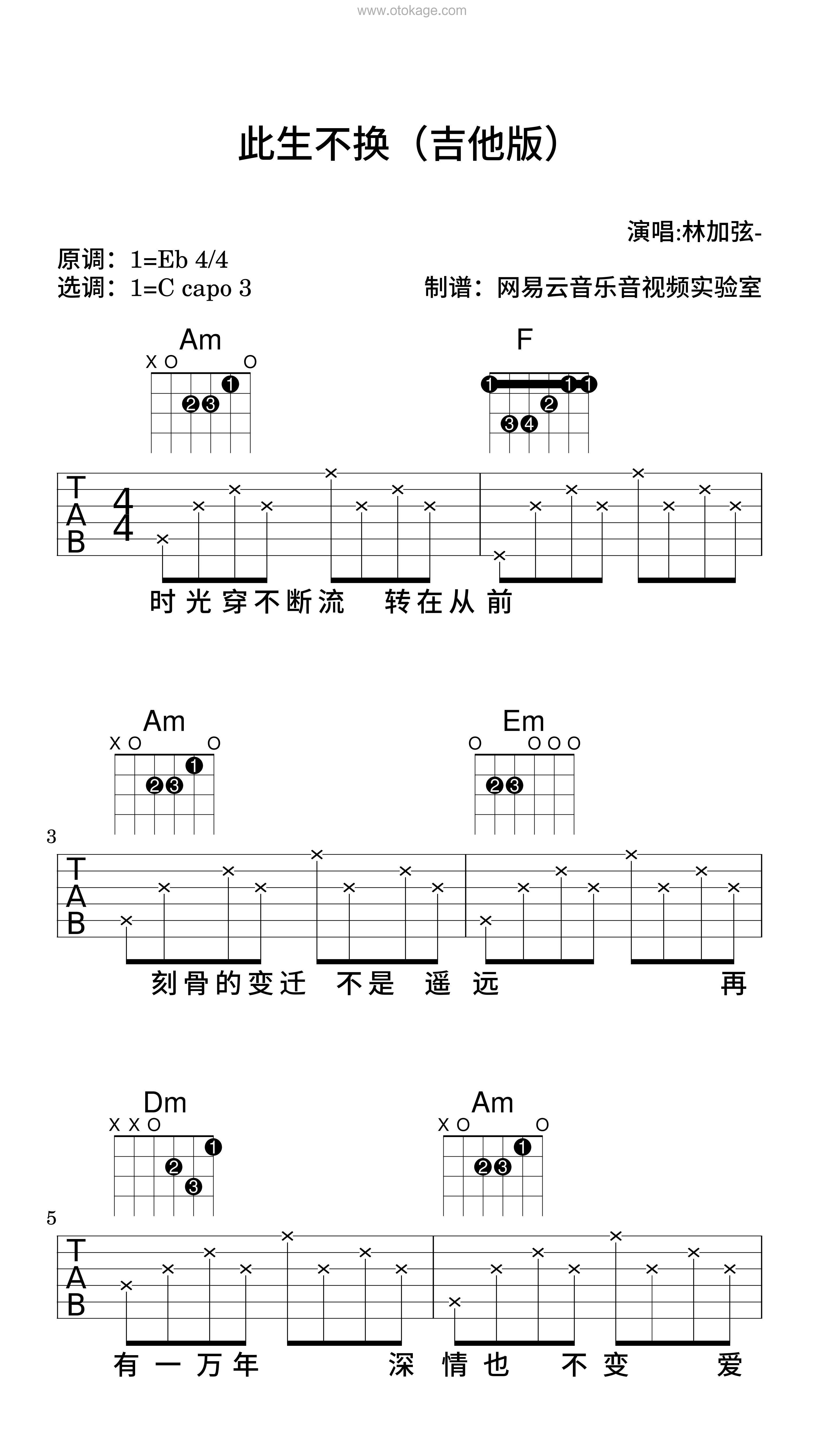 林加弦-《此生不换（吉他版）吉他谱》降E调_完美的音乐表达