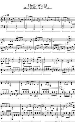 Alan Walker,Torine《Hello World钢琴谱》C调_编配极具感染力