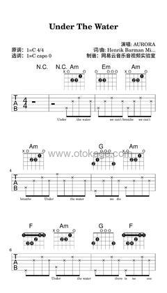 AURORA《Under The Water吉他谱》C调_节奏感强而轻盈