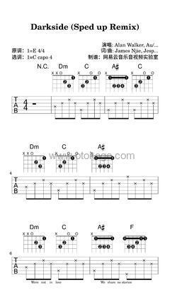 Alan Walker,Au/Ra《Darkside (Sped up Remix)吉他谱》E调_音符和谐动听