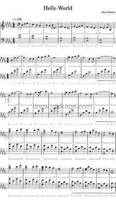 Alan Walker,Torine《Hello World钢琴谱》G调_节奏轻柔优美