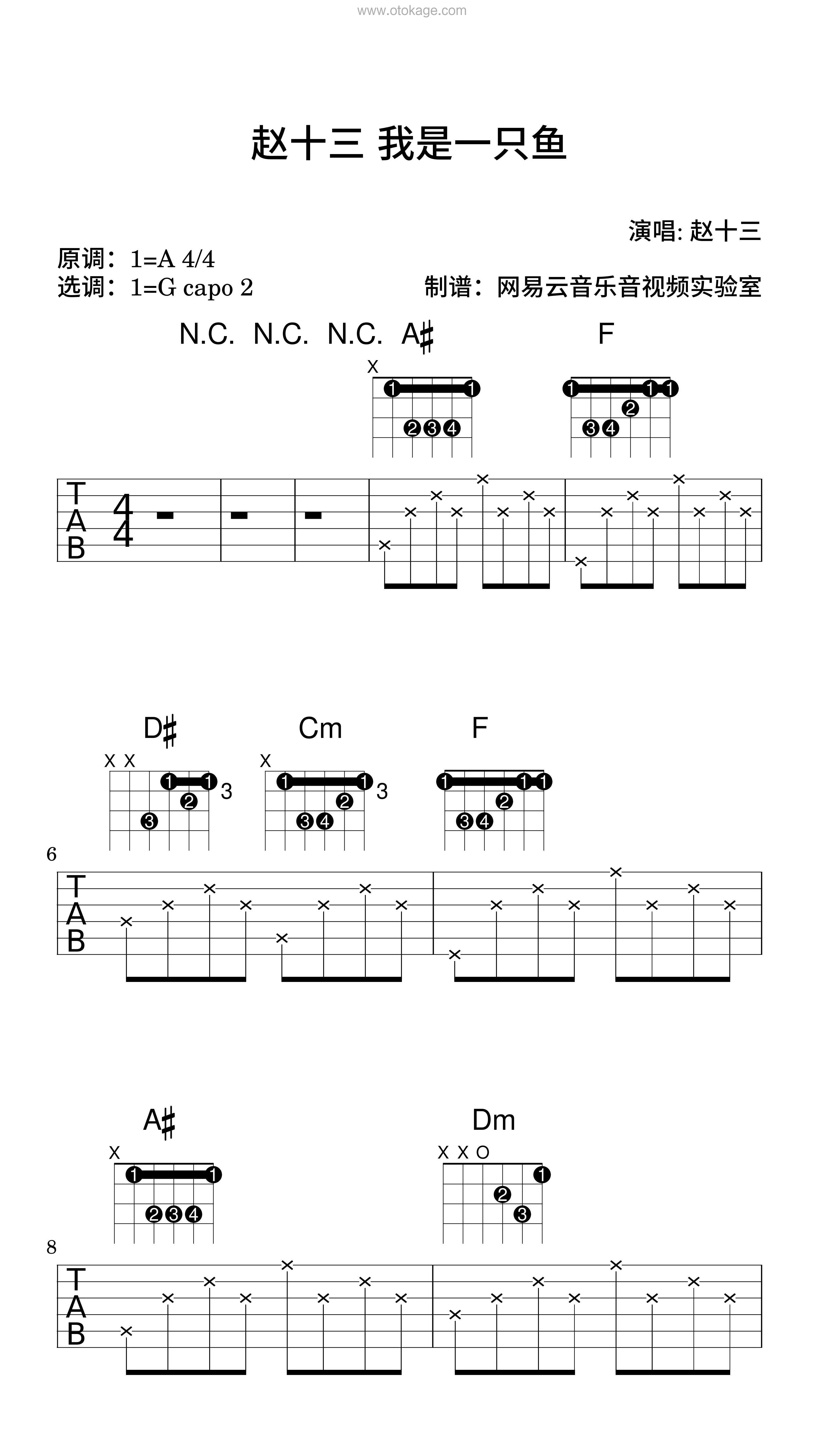 赵十三《赵十三 我是一只鱼吉他谱》A调_让人沉醉其中