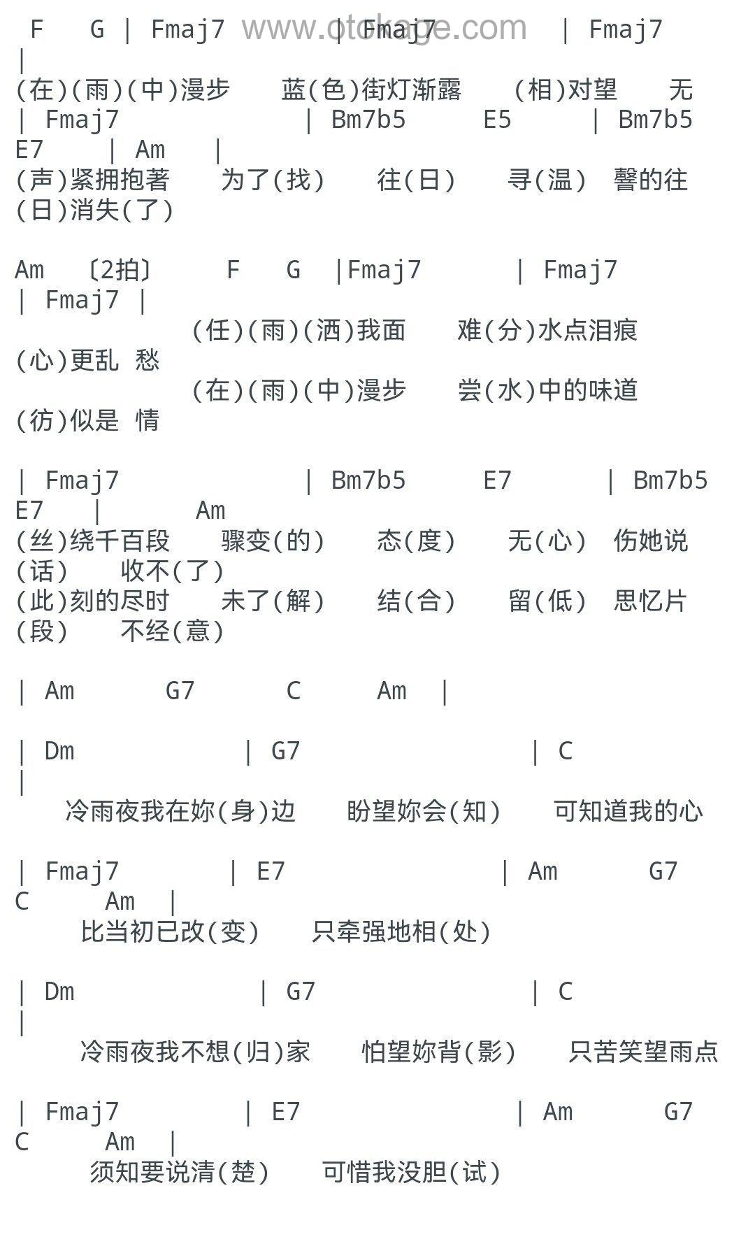 Beyond《冷雨夜吉他谱》A调_完美的音乐细节