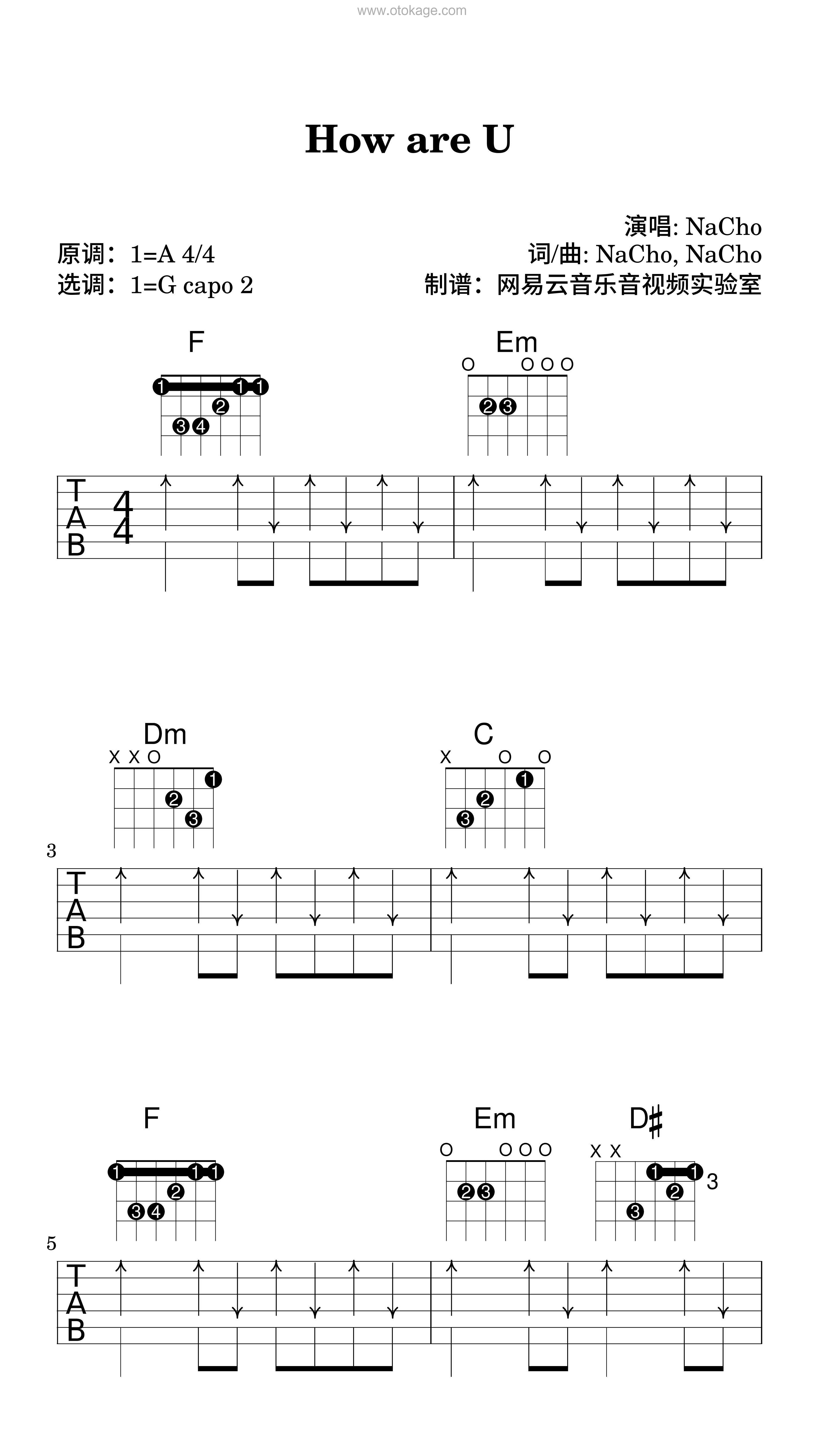 NaCho《How are U吉他谱》A调_编配精致感人