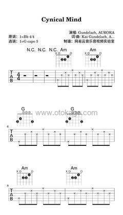 Gundelach,AURORA《Cynical Mind吉他谱》降B调_音符和谐动听