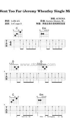 AURORA《I Went Too Far (Jeremy Wheatley Single Mix)吉他谱》降E调_旋律深刻动人