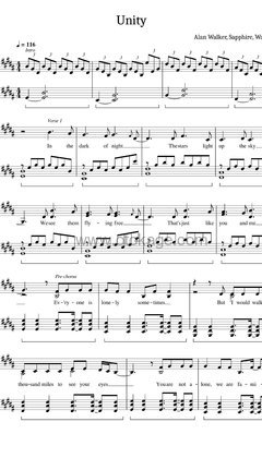 The Walkers,Alan Walker《Unity钢琴谱》C调_旋律轻松愉快