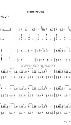 July《Somewhere钢琴谱》降A调_完美的音乐表达