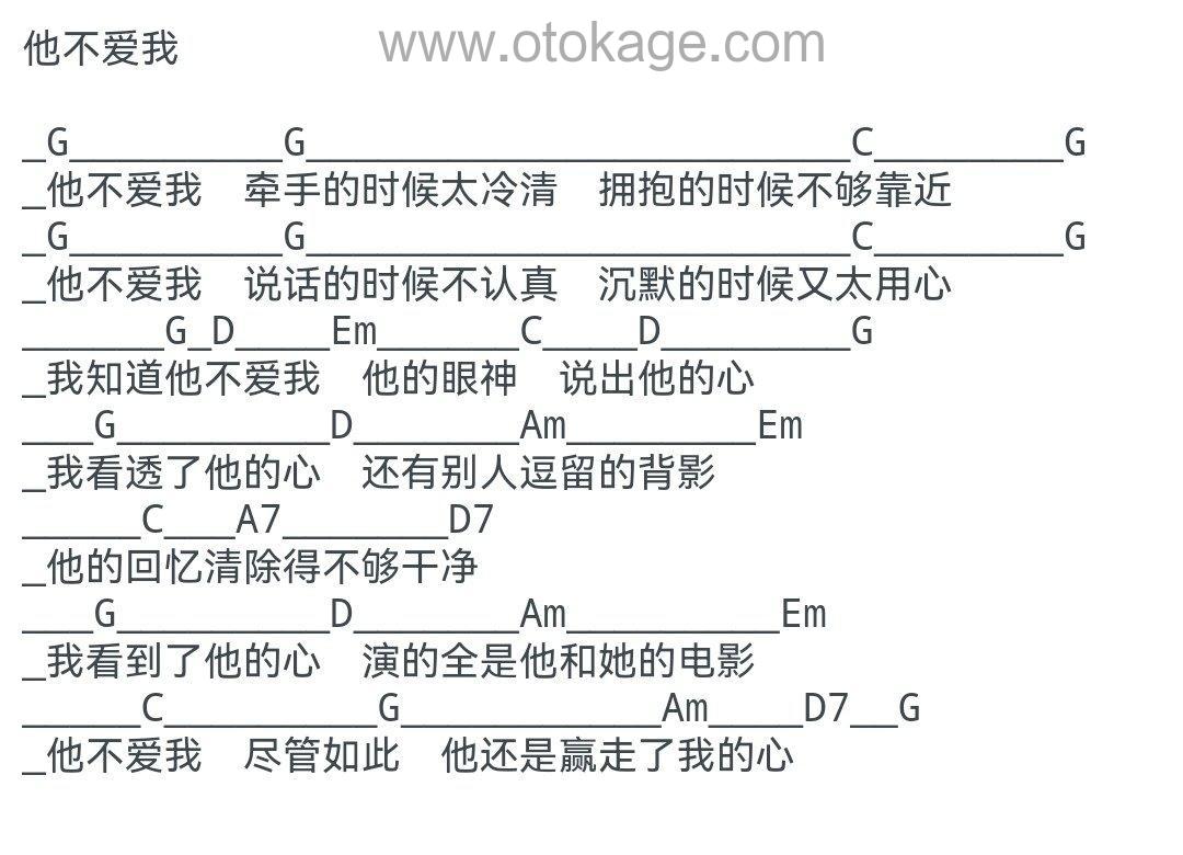 莫文蔚《他不爱我吉他谱》G调_音符如画卷展开