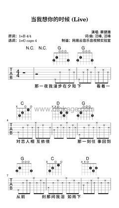 蔡健雅《当我想你的时候 (Live)吉他谱》B调_细腻感人的演奏