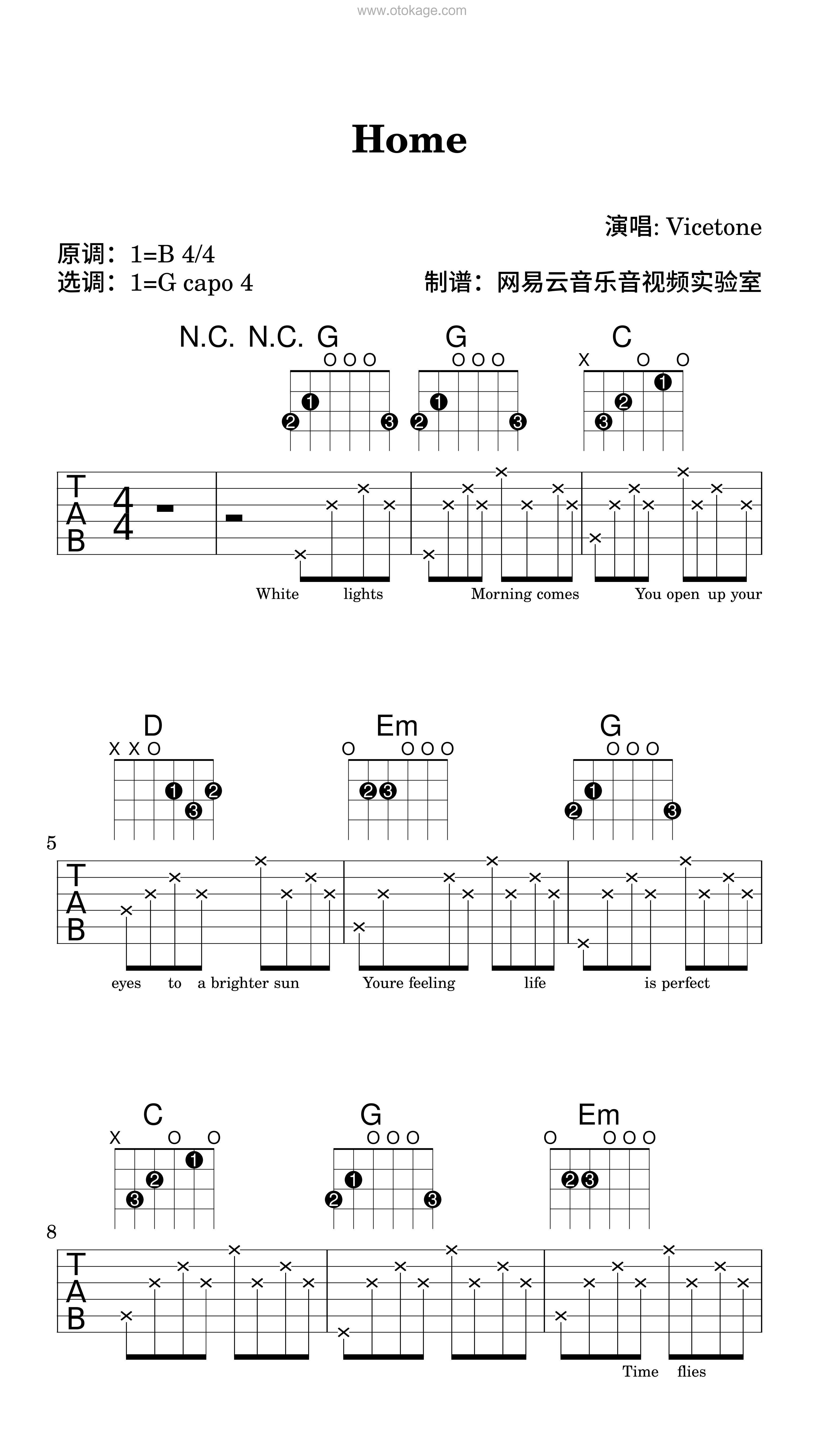 Vicetone《Home吉他谱》B调_完美节奏编排