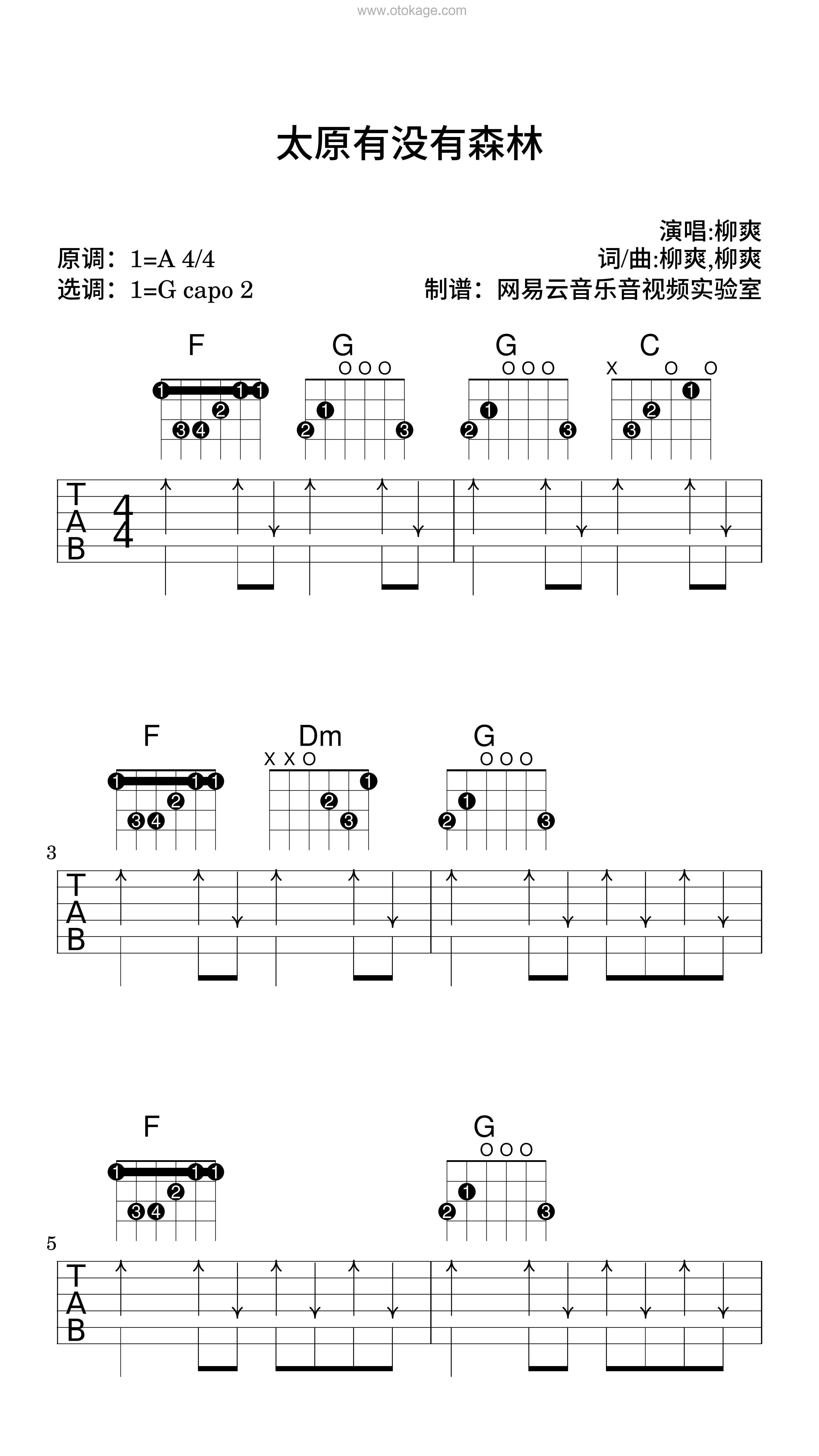 柳爽《太原有没有森林吉他谱》A调_旋律打动心灵
