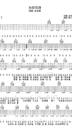汪苏泷,周洁琼《为你写诗吉他谱》G调_动人心弦的版本