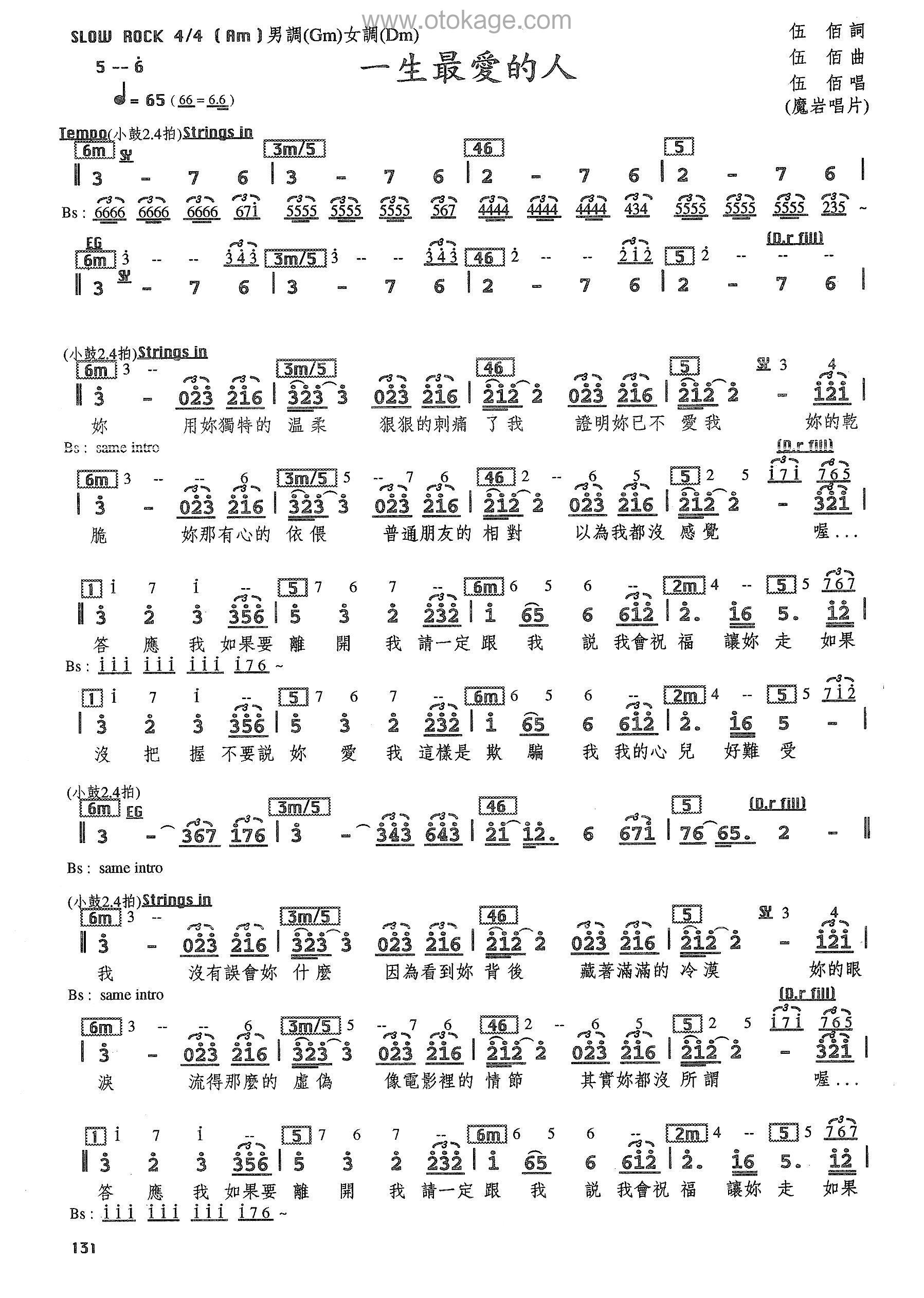 伍佰《一生最爱的人人声谱》A调_完美平衡的音调