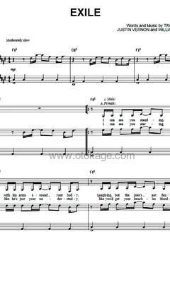 Taylor Swift,Bon Iver《exile吉他谱》升F调_音乐纯净感人
