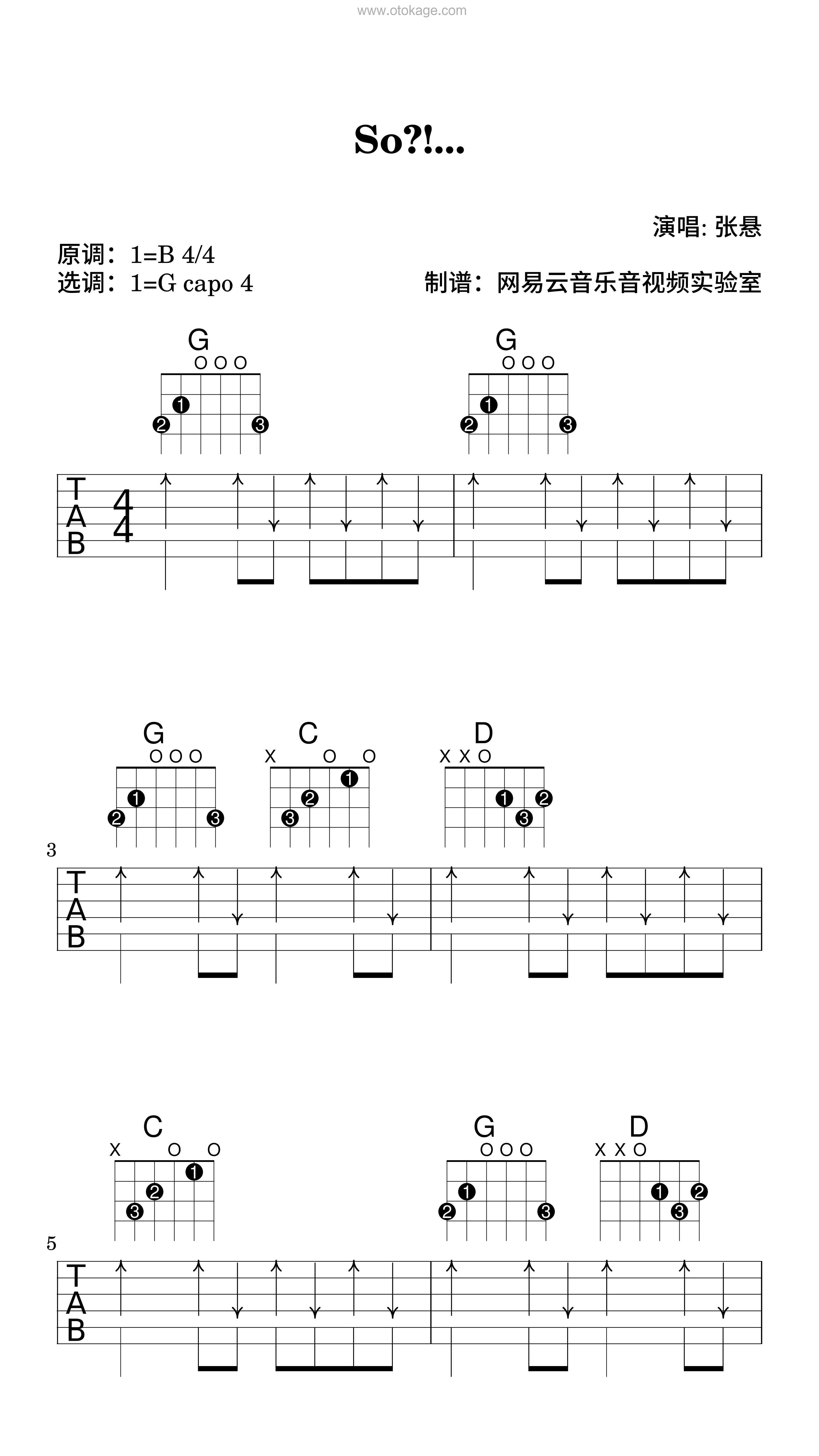 张悬《So?!...吉他谱》B调_音符轻盈跳动