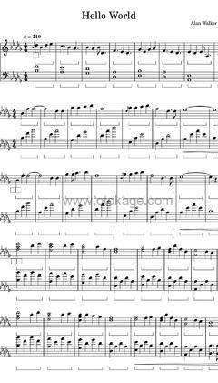 Alan Walker,Torine《Hello World钢琴谱》G调_节奏自由流动