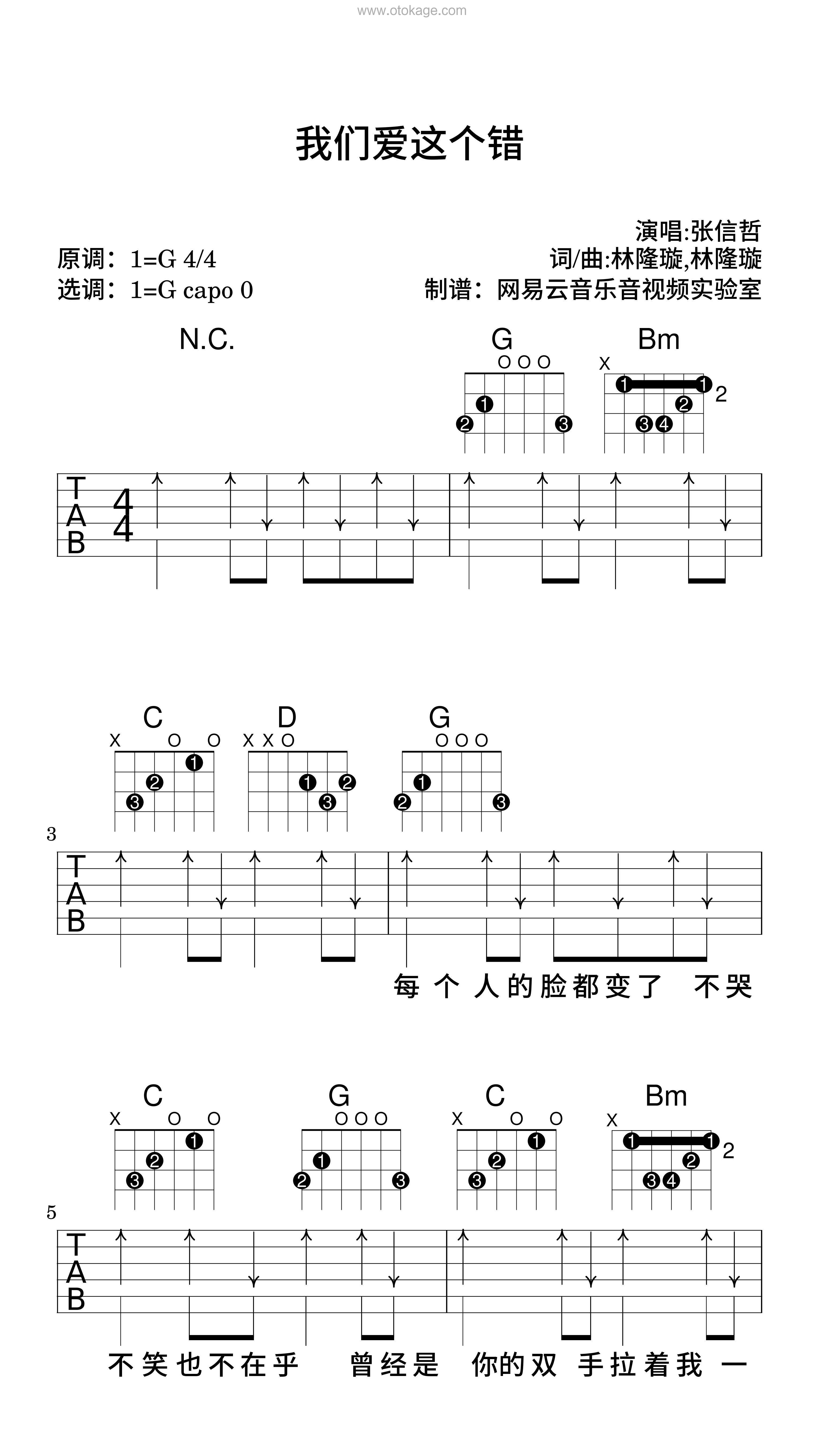 张信哲《我们爱这个错吉他谱》G调_旋律宁静优美